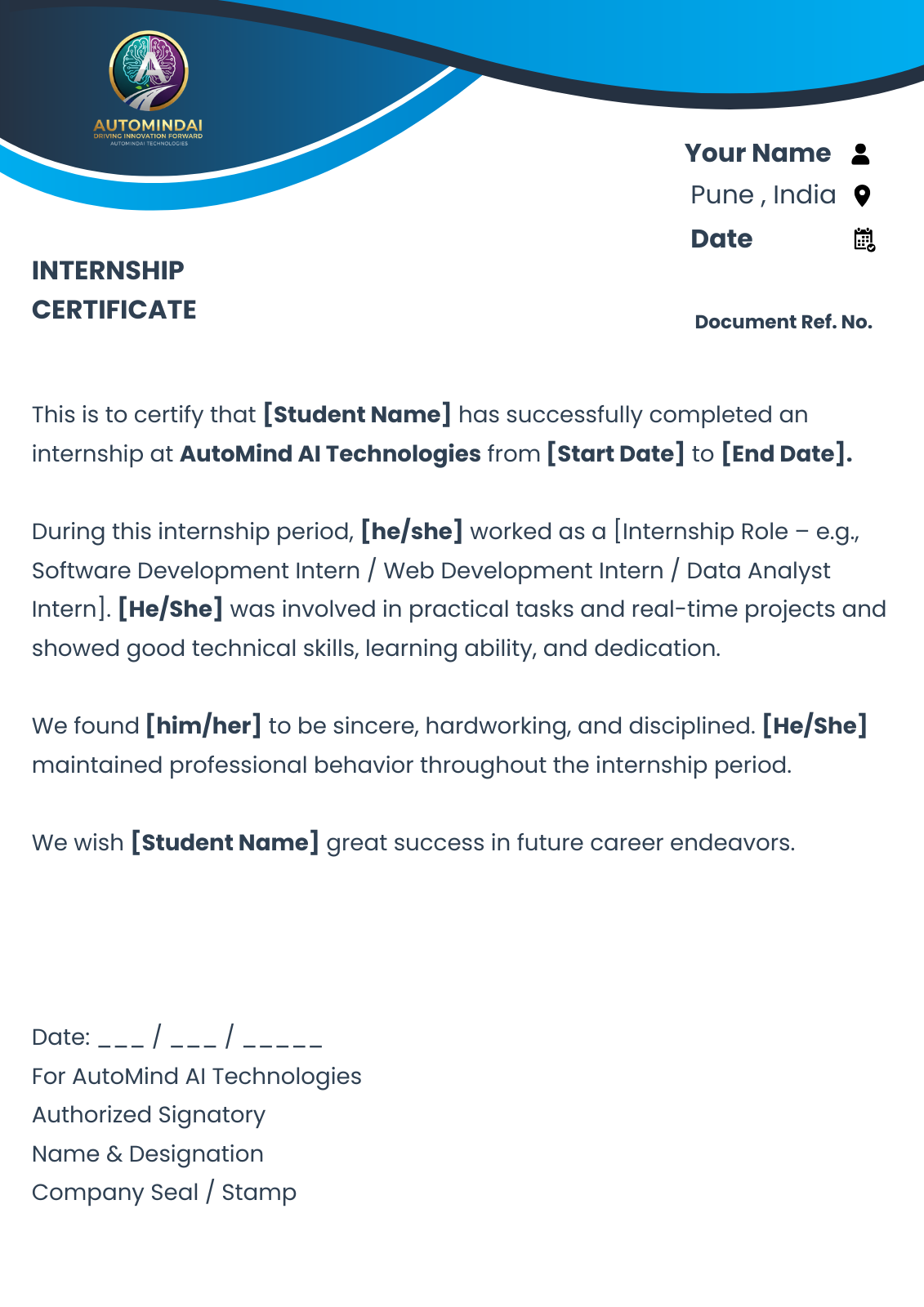 Sample internship completion letter